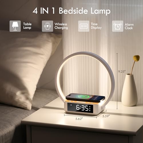 WILIT Bedside Lamp with Alarm Clock & Sunrise Wake-Up Light - Wood Grain Round