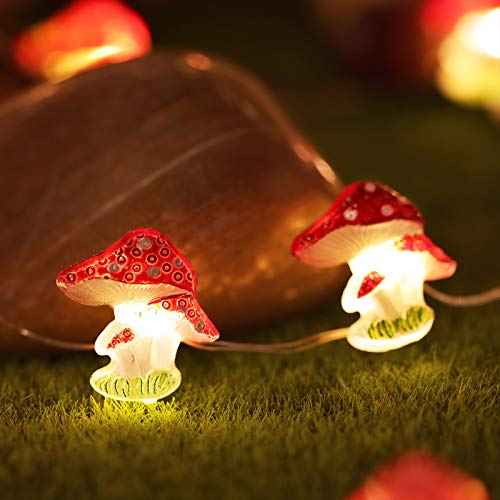 Mudder Mushroom Decor Lights, 10 ft 40 LEDs Mushroom Lights, 8 Lighting Modes Mushroom String Lights Battery Powered with Timer for Bedroom Winter Christmas Party Decoration