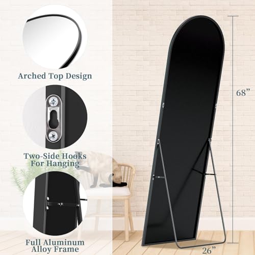 Full Length Arched Floor Mirror with Stand - 68 x 26 Inches, Black