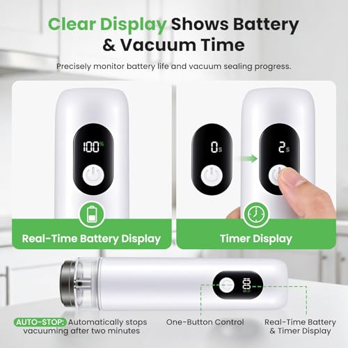 White & Transparent Compact Food Vacuum Sealer Handheld USB-C with 30 Reusable Bags