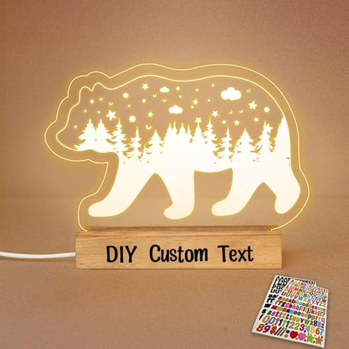 Personalized Night Light for Baby Kids, Custom DIY Name Bear Led Lamp for Girls Boys, Customized Name Night Lights Gift for Children Nursery