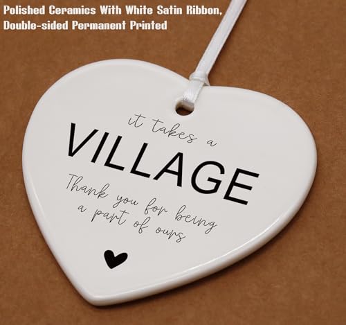 Ceramic Heart Ornament - It Takes a Village Gift - Thank You for Being Part of Ours (137 Variation) White Keepsake