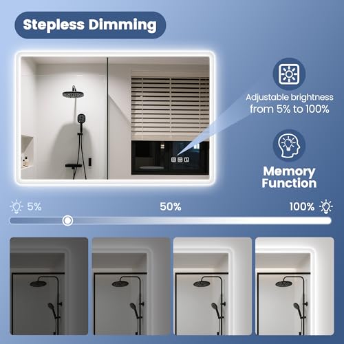 STARLEAD 24x32-Inch Bluetooth LED Bathroom Mirror with Anti-Fog, Adjustable Lighting - Silver Rectangular