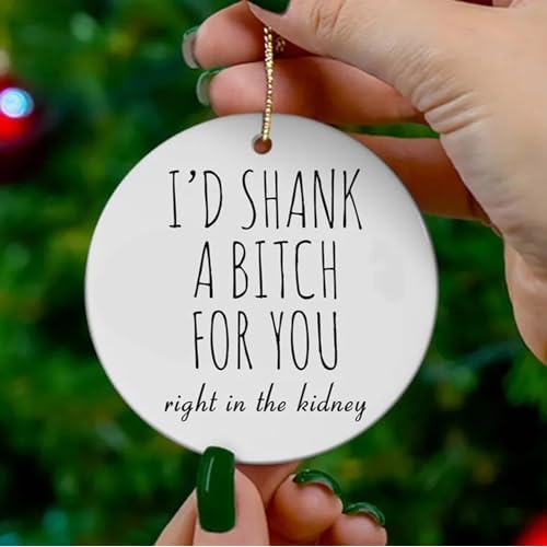 Funny Friendship Ornament,Friendship Ornament Dumb Gifts for Friends,Personalized Friend Christmas Ornaments Pendant for Best Friends BFF Bestie Soul Sister Gift (I'd Shank a Bitch for You)