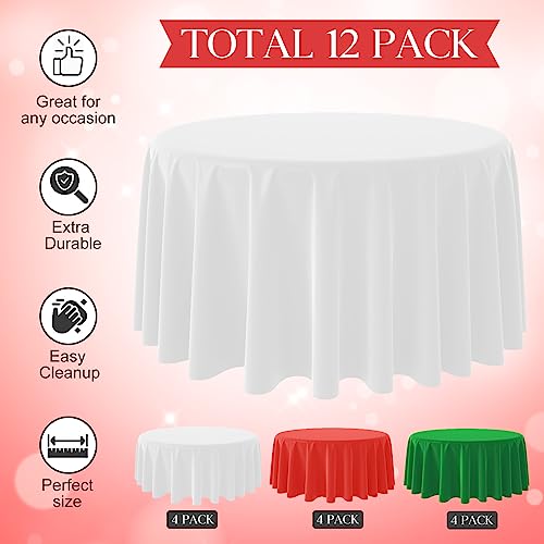 12 Pack Round Christmas Italy Theme Tablecloth 84in - Red White Green (Red White Green Round / 12pcs)