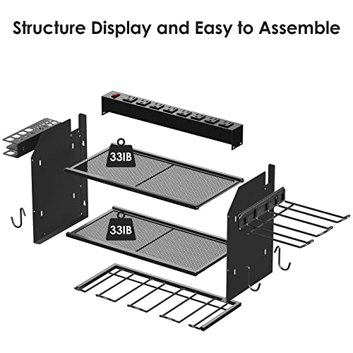 CCCEI Black 6FT Power Tool Organizer Wall Mount Charging Station with 6 Drills Slots and 8 Outlets