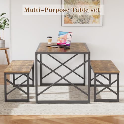 55-Inch Kitchen Dining Table Set for 4 with Steel Frame & Wood Grain Finish