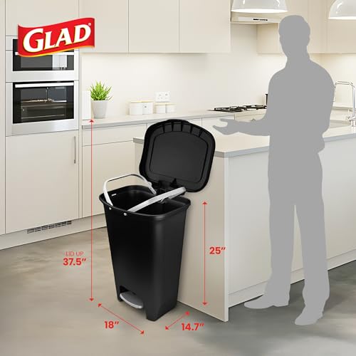 2 Pack Black 13 Gallon Trash Cans with Odor Protection & Step Pedal