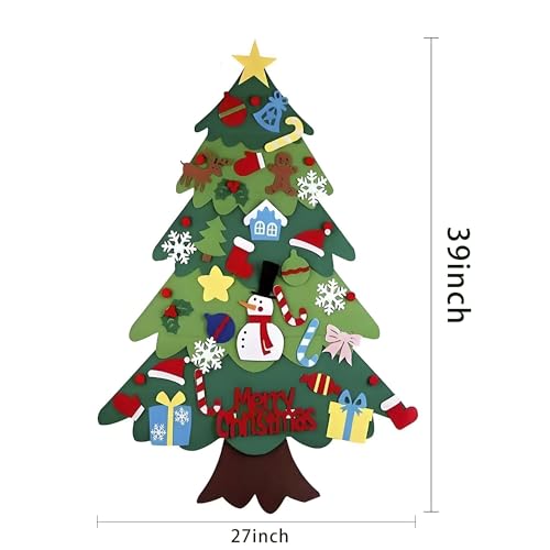 DIY Felt Christmas Tree 3.2 ft with 32 Ornaments for Kids – Reusable Wall Decorations