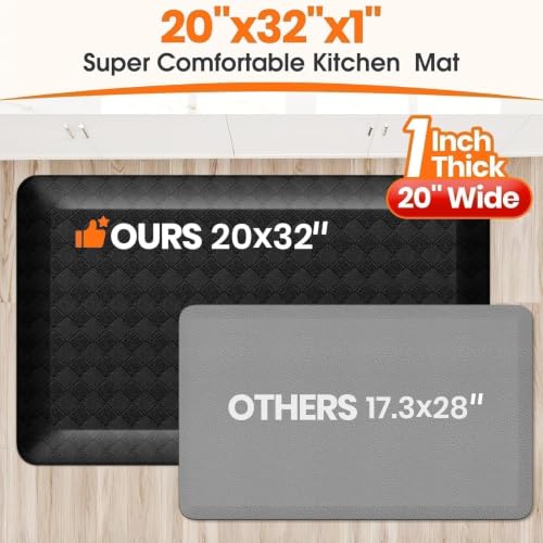 Kitchen Anti-Fatigue Mat 1 Inch Thick Non-Slip Support for Cooking & Work - Black 32 x 20 Variation of THIS listing