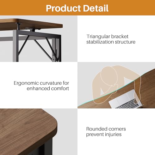 Brown 31.5-Inch Folding Desk - No Assembly Wooden Top, Small Space-Saving Table