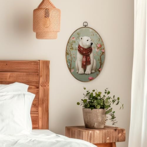 SHQIEUDH Chinoiserie Polar Bear Winter Christmas Oval Wall Art 8.6x11.4 - Bear Design