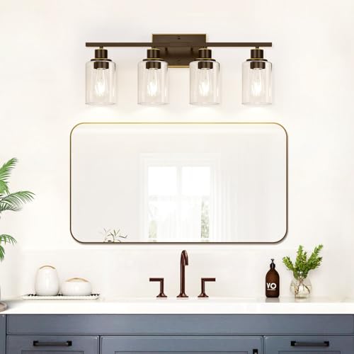 Indoi 4-Light Bathroom Vanity Light Fixture - Oil-Rubbed Bronze & Clear Glass