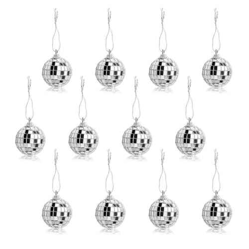 12 Pcs Silver Disco Mirror Ball for Party Decoration, Christmas Tree Wedding Birthday Party Ornaments(4CM)