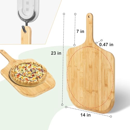 JIAFUEO 23" x 14" Bamboo Pizza Peel - Large Pizza Paddle & Spatula