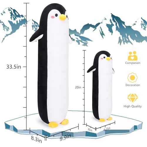 Long Penguin Plush Pillow, 33.5¡± Black Penguin Stuffed Animal, Cute Cartoon Sleeping Plushy, Soft Cuddly Hugging Plush Toys Kawaii Body Pillow, Sweet Gift at Birthday