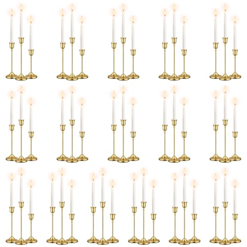Vintage Gold Brass 48-Pack Taper Candle Holders Set, Multiple Heights