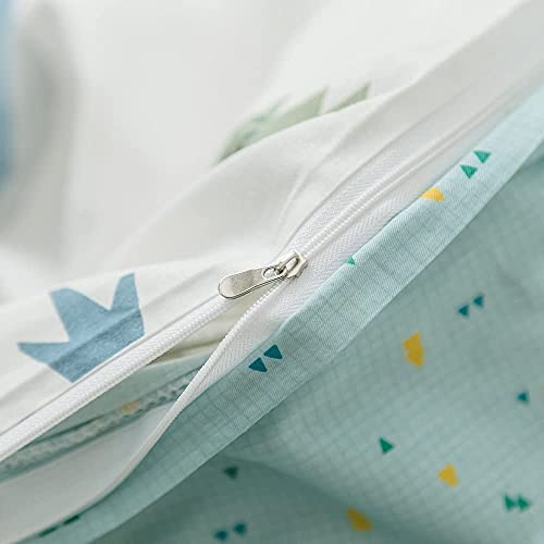 BuLuTu Dinosaur Kids Bedding Sets Twin Cotton,3 Pieces Premium Soft Reversible Dino Forest Print Teen Boys Girls Twin Duvet Cover Set Cotton with Zipper Closure and Ties,NO Comforter