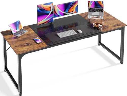 Huuger Rustic Brown & Black 63-Inch Office Gaming Desk with Storage - Modern Home Workstation