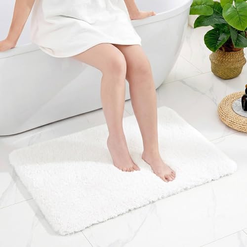 Disolla White Bathroom Rug 24x36 Microfiber Non-Slip Plush Bath Mat - Thick & Absorbent
