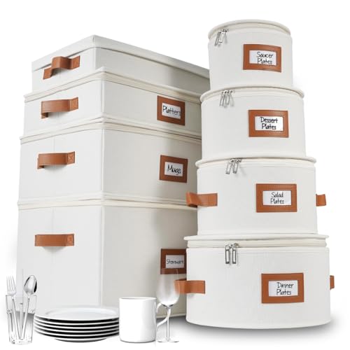 HOMELUX THEORY Ivory 8-Piece China Storage Set with Lid - Dinnerware & Flatware Organizer