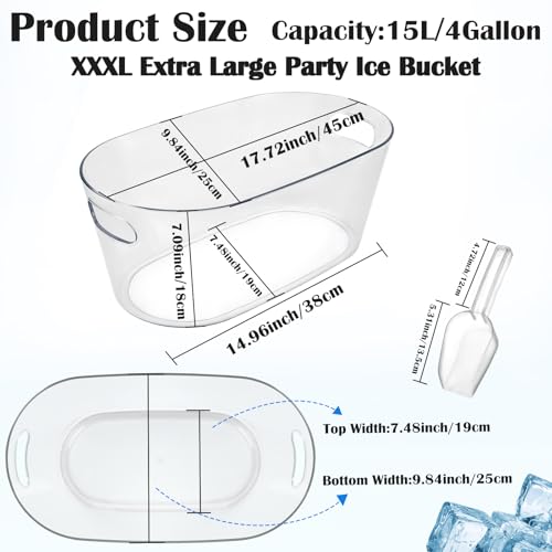 KITHELP 15L Large Ice Bucket for Parties, Beverage Chiller with Scoops, Transparent Acrylic Drink Tub for Champagne Beer Wine