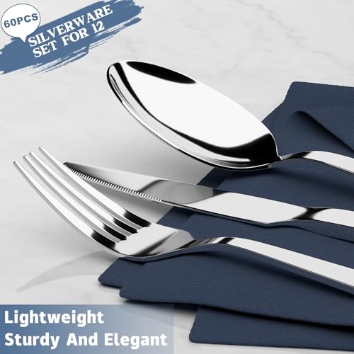 Yoehka Modern 60-Piece Stainless Steel Silverware Set for 12 - Flatware