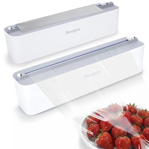 Dovipira 2 Pack Large Magnetic Plastic Wrap & Foil Dispensers Gray & White