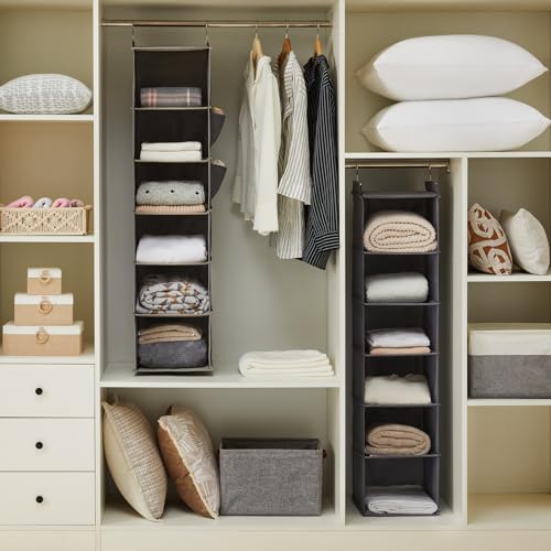 YOUDENOVA Hanging Closet Organizer 6-Shelf Storage Grey - 2 Pack