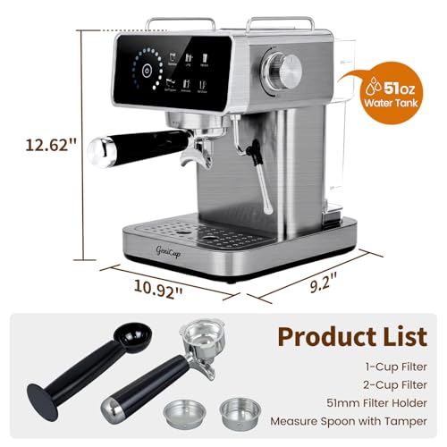 Touchscreen Espresso Machine with Timer, 51oz Water Tank, 20 Bar Pressure - Grey Silver