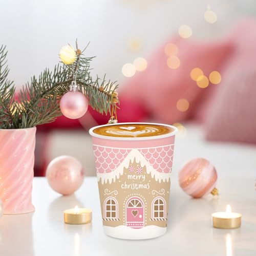 Whaline 100Pcs 9oz Christmas Gingerbread Paper Cups, Disposable Holiday Party Drinkware