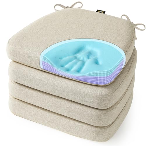 Cream Cooling Gel Memory Foam Chair Cushions Set of 4 - 16x17 Inch U-Shaped Non Slip Seat Pads for Dining & Office