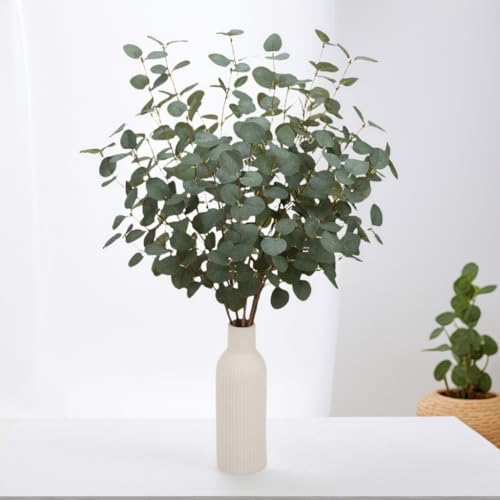 Dark Green Eucalyptus Stems 12 Pcs, 27-Inch Artificial Leaf Spray for Home & Event Decor