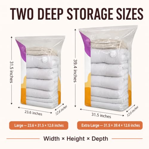 XL No-Pump Vacuum Storage Bags 5 Pack - Space Saver for Comforters, Bedding, Clothes