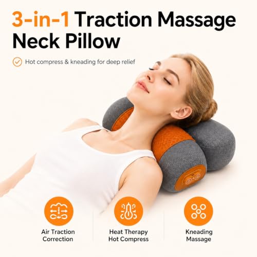 Cordless Neck Massager Pillow with Heat, Vibration & Airbag Traction
