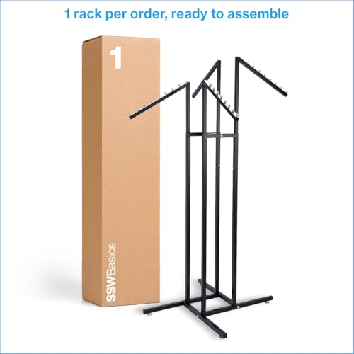 Black 4-Way Adjustable Clothing Rack with Slanted Arms for Retail & Home Display