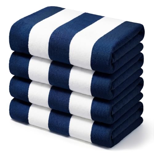 Dark Navy Cotton Oversized Beach Towel Set - 35x70 Inch, Pack of 4