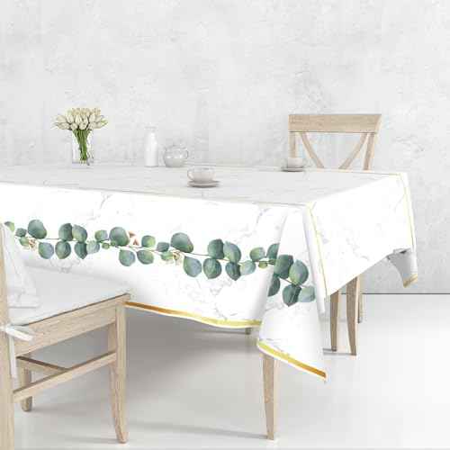 4 Pack Greenery Jungle Party Tablecloths for Rectangle Tables, Waterproof Disposable Party Table Cloths, Table Covers for Decorations, Tablecover (Eucalyptus, 54" x 108" (4 Pack))