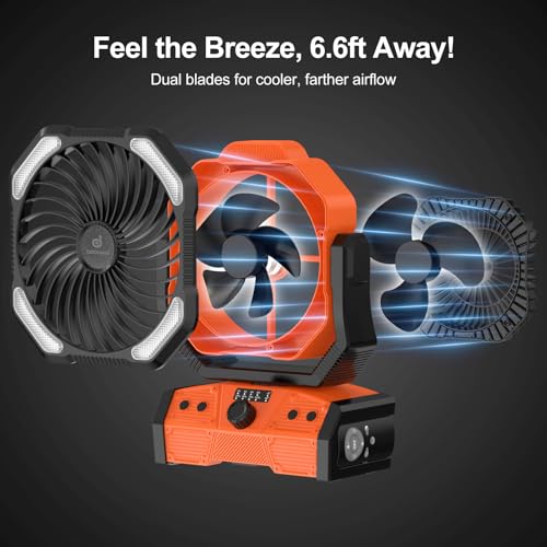 40000mAh Portable Camping Fan with Lantern and Remote - Orange
