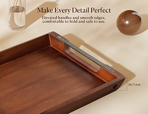 Dofira Black Handle Acacia Wood Serving Tray 17x13in for Ottoman & Home Use