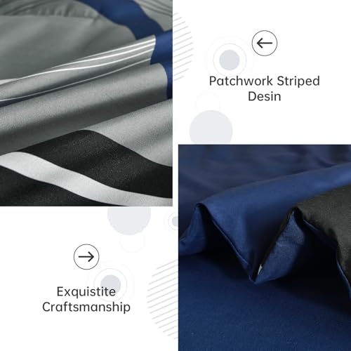 King Size Comforter Set Navy Blue Boho Bed in a Bag - Patchwork Design