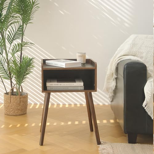 MaxSmeo Rustic Brown Nightstand - Mid Century Modern Side Table with Storage