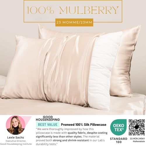 PROMEED 23 Momme Mulberry Silk Pillowcase 2 Pack - Champagne, Standard 20x26 Inches