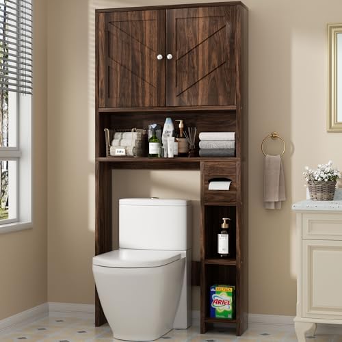 Over the Toilet Storage Cabinet with Adjustable Shelves - Walnut, 65.4" Barn Door