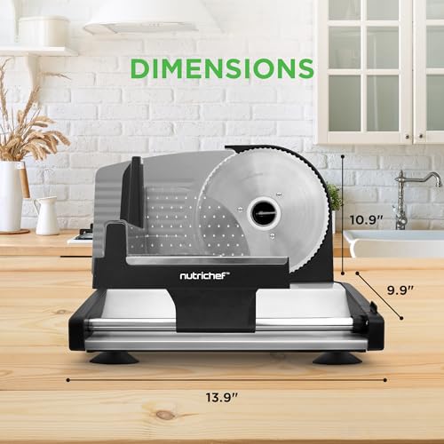 NutriChef Electric Meat Slicer 200W with Adjustable Thickness, Stainless Steel Blade