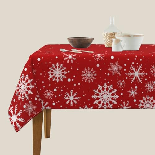 Kawani Multi-Color 52 Inch Christmas Square Tablecloth with Snowflakes - Winter Holiday Decor