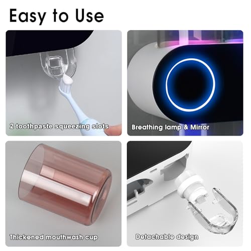 UV Toothbrush Sanitizer Holder Wall Mount Dispenser 2 Cups - Black