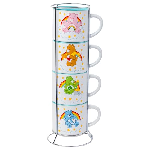 Care Bears Rainbow Heart Logo Ceramic Mug Stack Set - 4pcs, 10oz, Officially Licensed