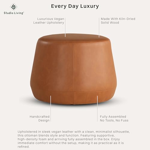 24-Inch Thimble Ottoman with Vegan Leather - Carmel, Fully Assembled