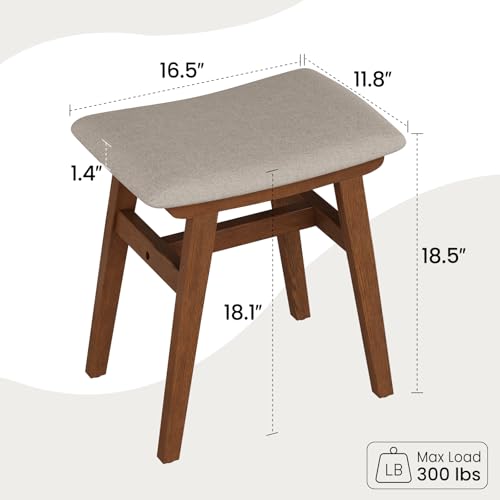Walnut Solid Wood Vanity Stool with Padded Seat - Versatile Footrest Ottoman